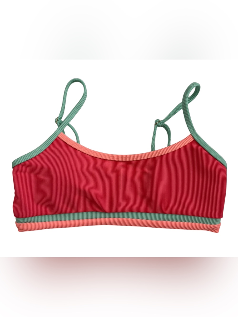 Beach Riot Coral Pink Ribbed Bikini Top with Mint Straps